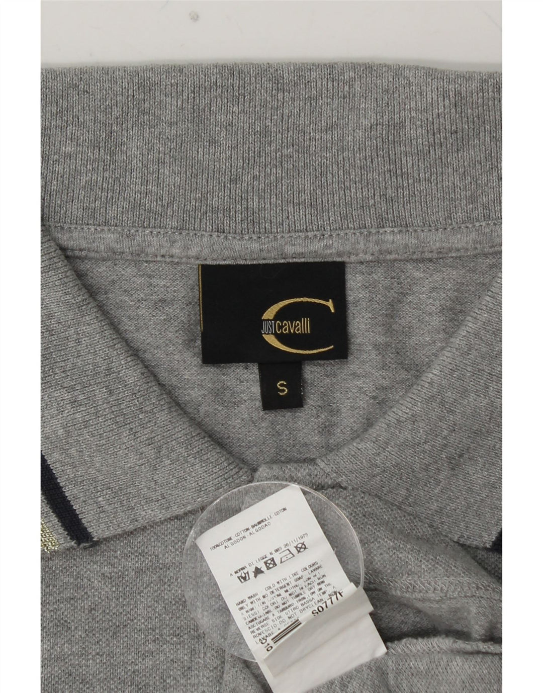 JUST CAVALLI Polo gráfico de manga larga para mujer UK 10 Small Gris Algodón