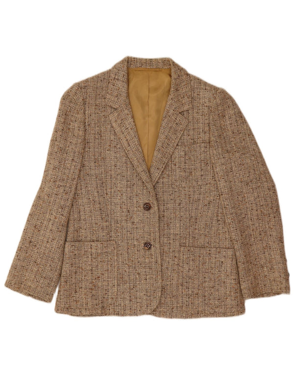 Vintage mujer 2 botones Blazer chaqueta Reino Unido 10 pequeño beige moteado