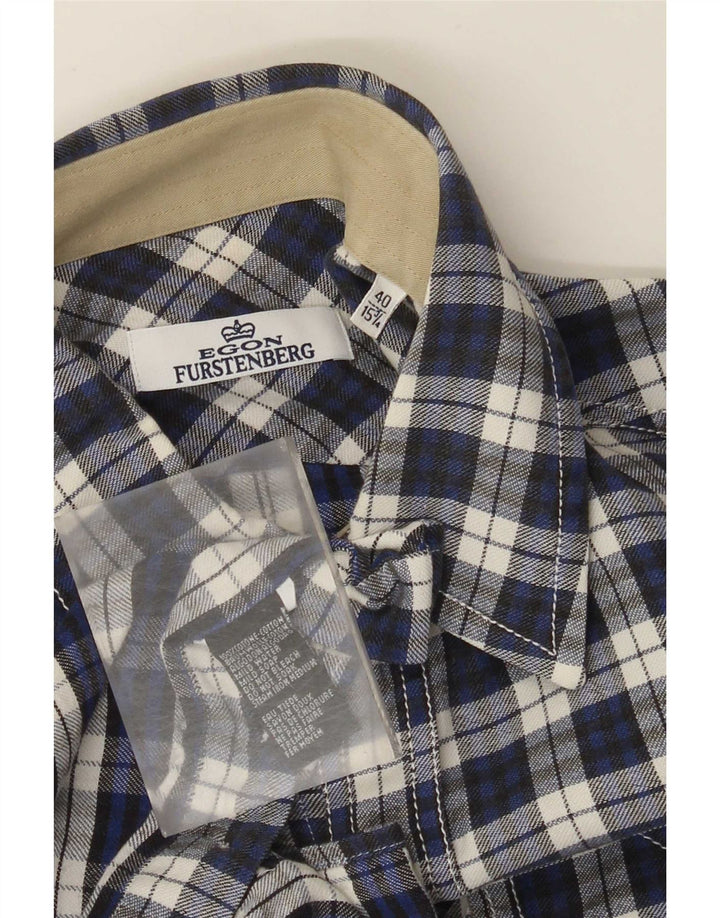 Egon Furstenberg Camisa de franela para hombre Talla 40 15 3/4 Cuadros azul mediano