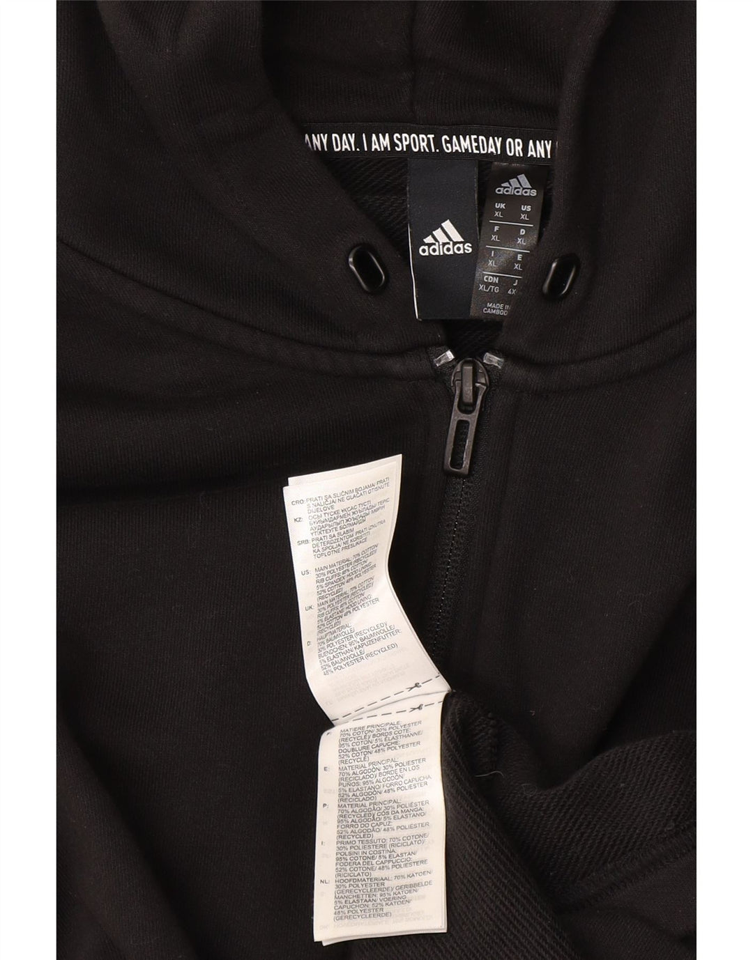 Adidas Sudadera con capucha y cremallera para hombre XL Algodón negro