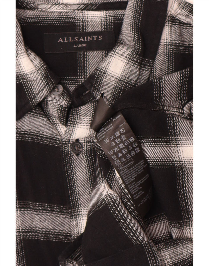 All Saints Camisa de franela para hombre Algodón a cuadros negros grandes
