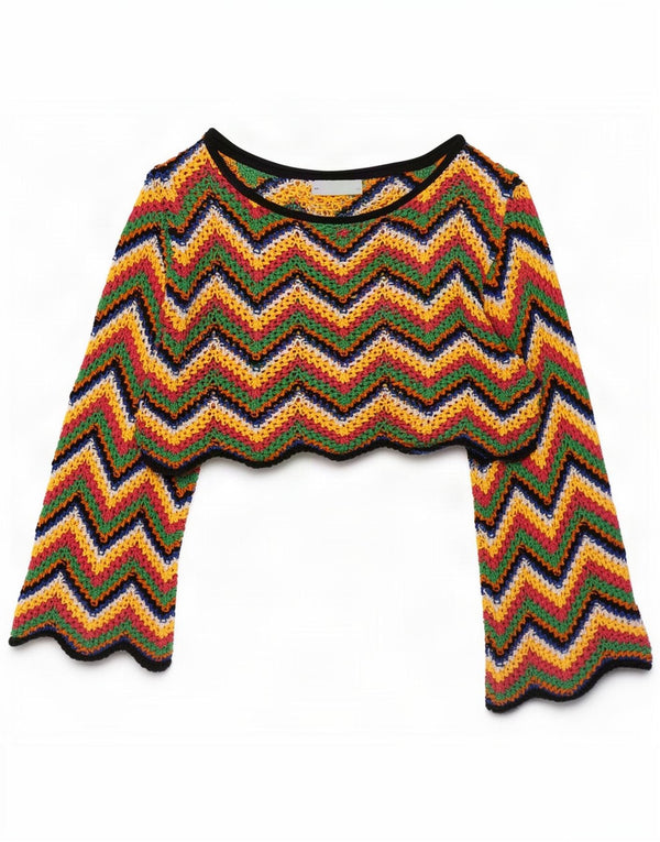Zara Blusa Corta Extragrande para Mujer UK 10 Small Multicolor Chevron