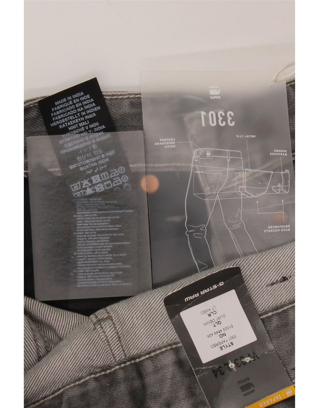 Vaqueros rectos G-Star 3301 para hombre W33 L34 Poliéster gris