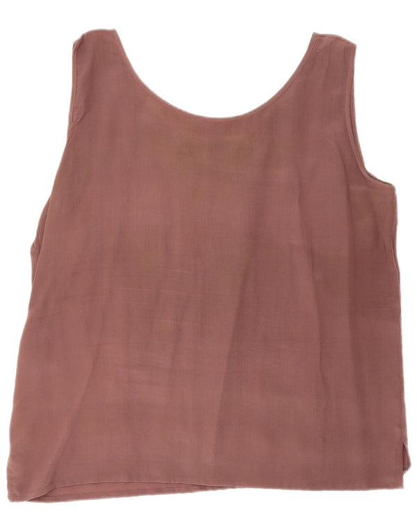 Vintage mujer blusa sin mangas Top UK 18 XL seda marrón