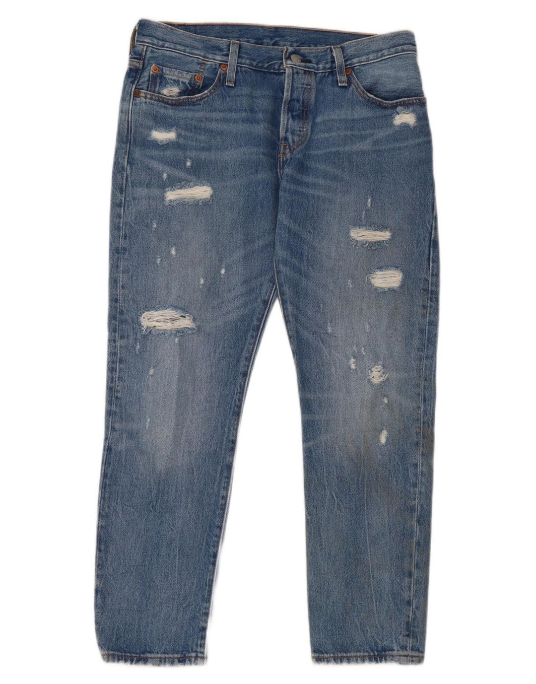 Levi's Mujer 501 Vaqueros Rectos Desgastados W28 L32 Algodón Azul