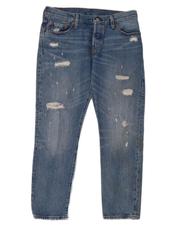 Levi's Mujer 501 Vaqueros Rectos Desgastados W28 L32 Algodón Azul