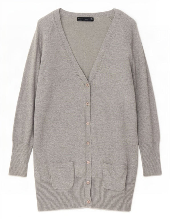 Zara Mujer Longline Cardigan Suéter UK 46 Grande Gris Algodón