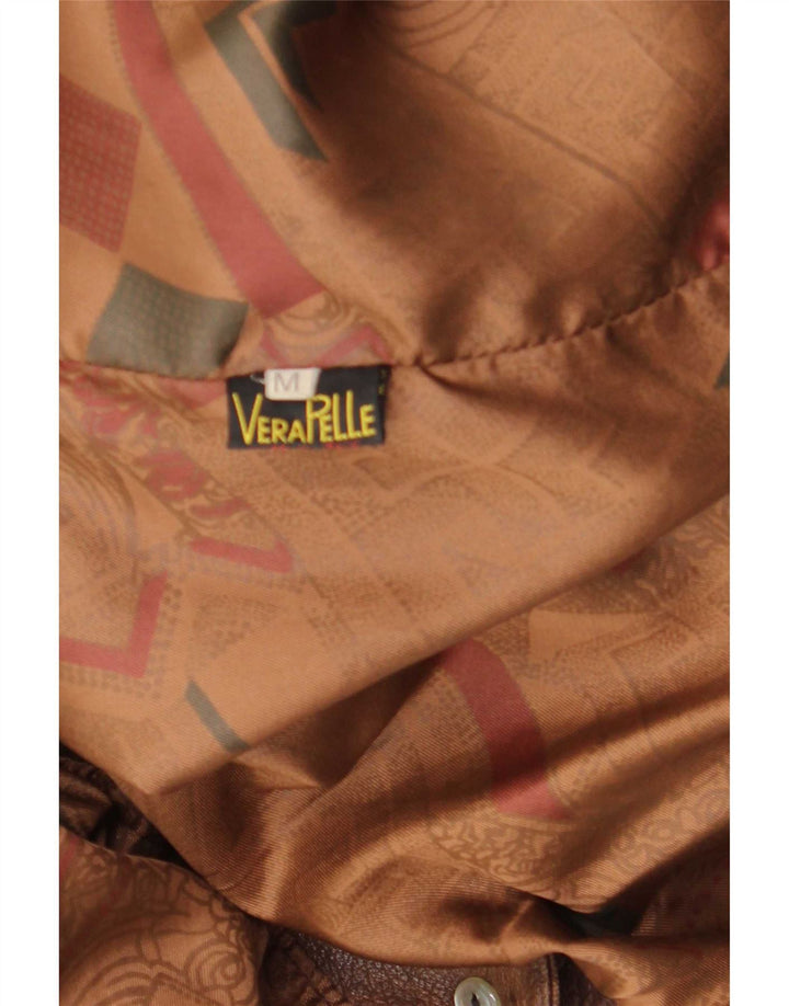 Vintage mujer chaqueta de cuero de gran tamaño Reino Unido 14 tinte de corbata marrón medio