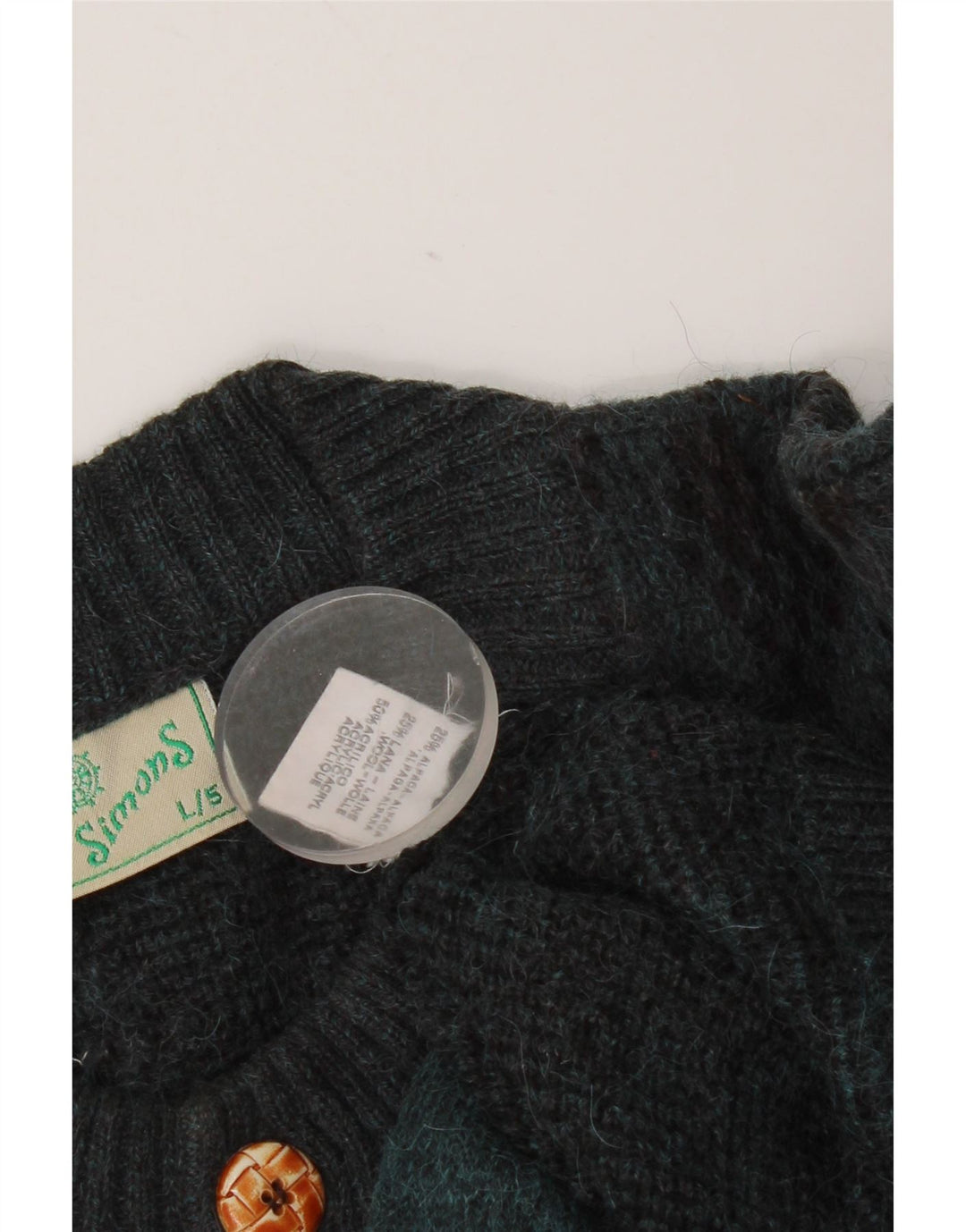 Vintage hombres Cardigan suéter grande azul Argyle/Diamond Alpaca lana