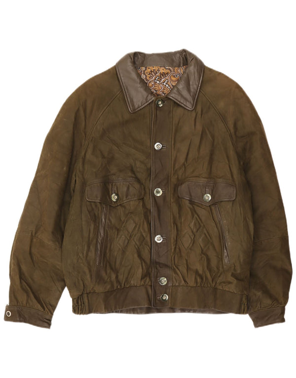 Chaqueta de cuero vintage para hombre Reino Unido 42 XL Verde