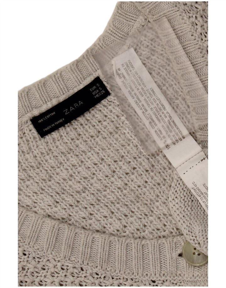 Zara - Cárdigan de manga 3/4 para mujer, talla 40, algodón gris pequeño