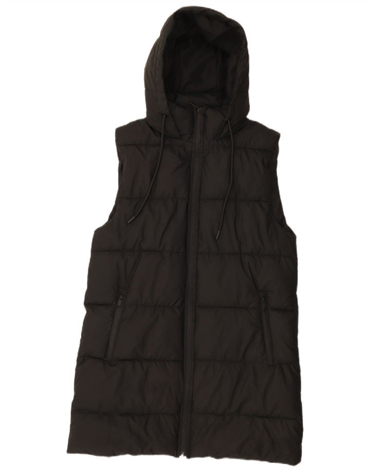Zara Mujer Abrigo Acolchado Sin Mangas Con Capucha UK 44 Medio Negro Poliéster