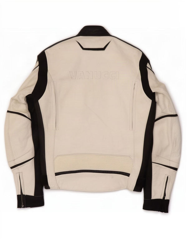 Vanucci Chaqueta de corredor de cuero con estampado gráfico para hombre EU 48 Small White Colourblock