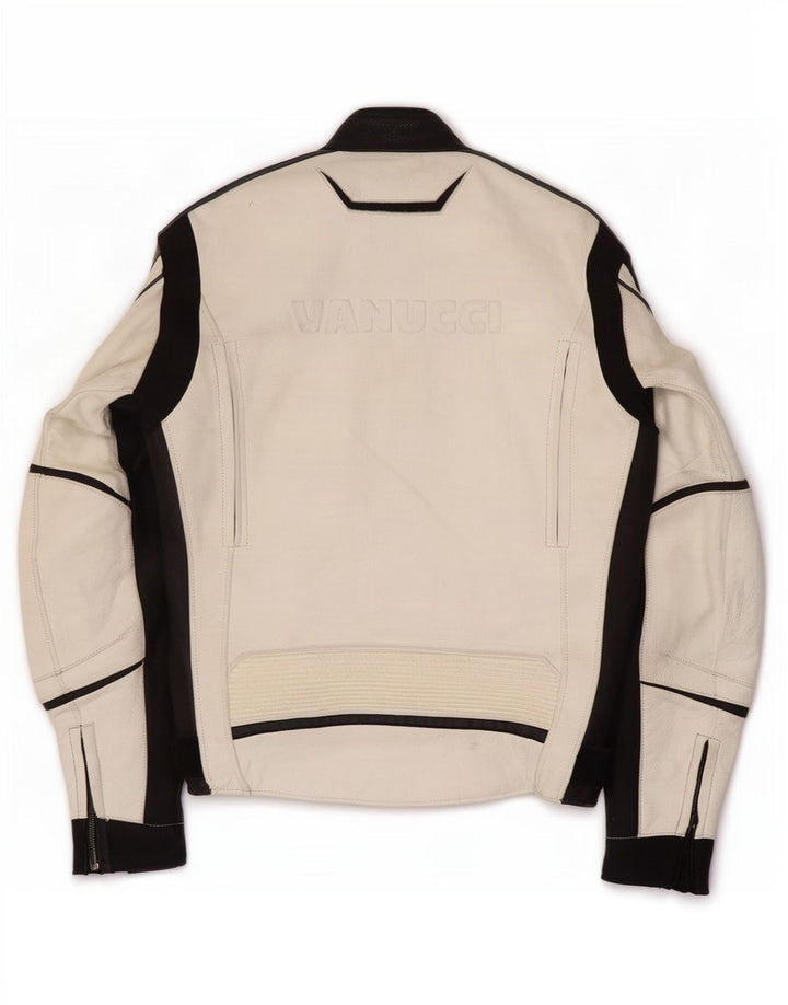 Vanucci Chaqueta de corredor de cuero con estampado gráfico para hombre EU 48 Small White Colourblock