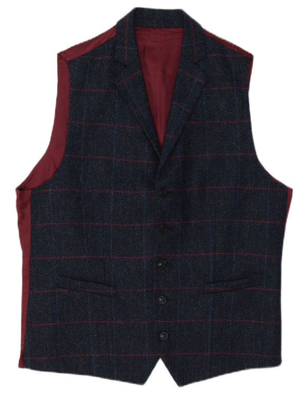 Hawes & Curtis Chaleco para hombre UK 40 Medium Azul marino Check Viscosa