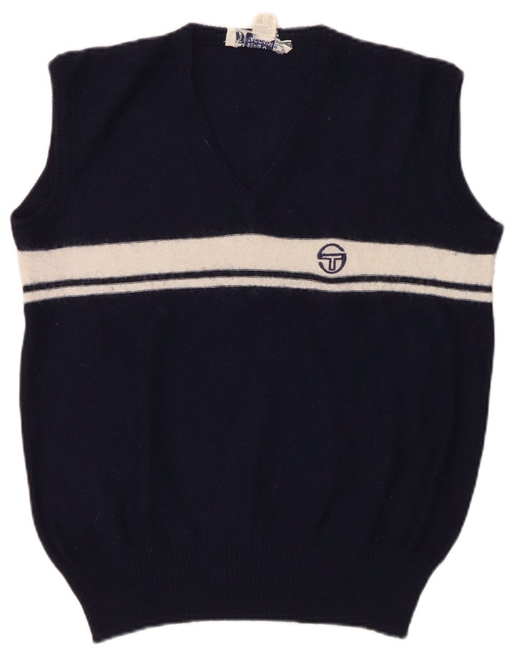 SERGIO TACCHINI Chaleco para mujer Camiseta sin mangas Reino Unido 14 Lana a rayas azul marino medio