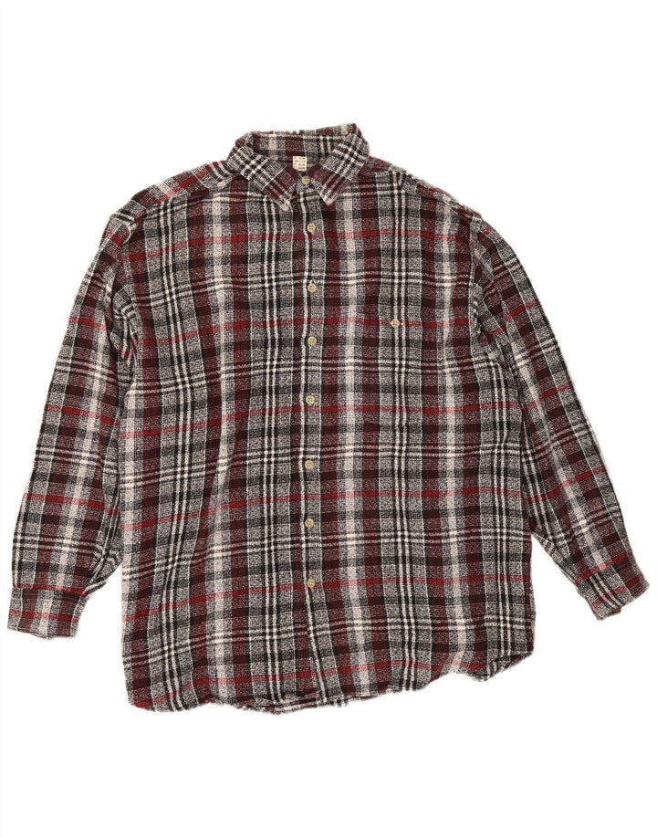 Vintage hombres franela camisa tamaño 16 1/2 grande gris comprobar algodón