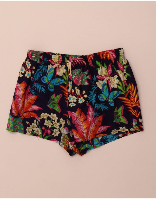 Valentino Hombre Shorts Deportivos Algodón Floral Azul Marino Mediano