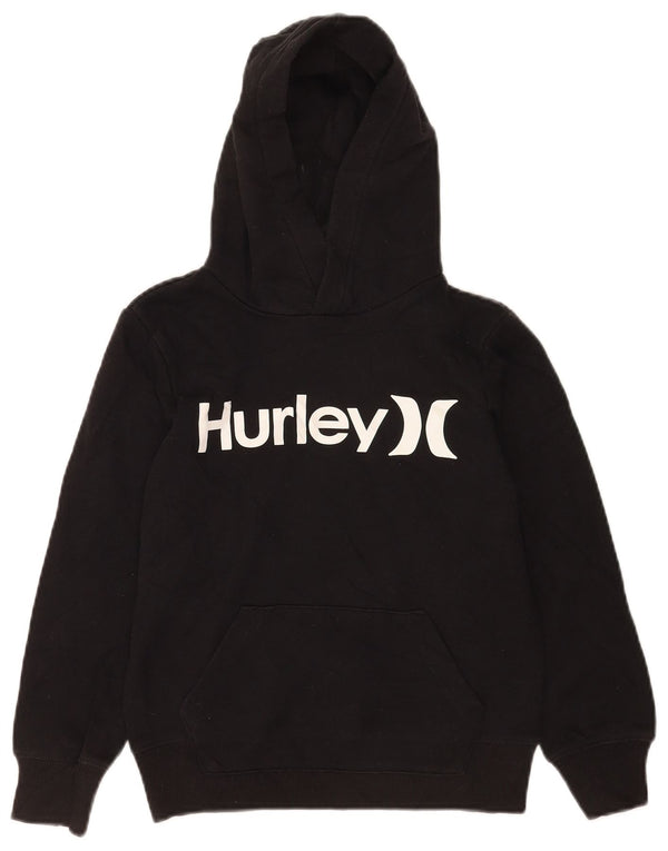 Hurley Sudadera con capucha gráfica para niños de 7 a 8 años, talla pequeña, algodón negro