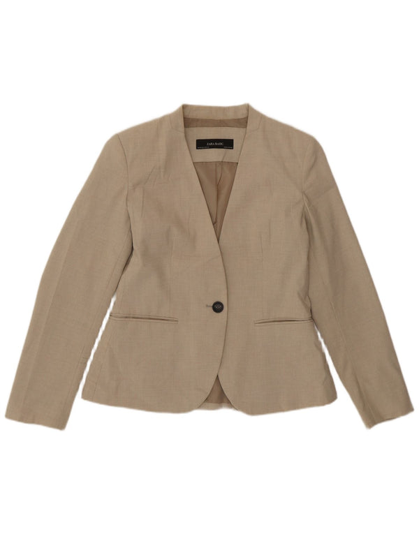 Zara Mujer Chaqueta Blazer De 1 Botón EU 38 Small Beige Houndstooth