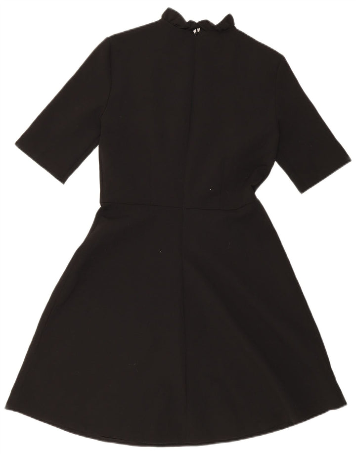 ZARA Mujer Vestido Acampanado UK 40 Pequeño Poliéster Floral Negro