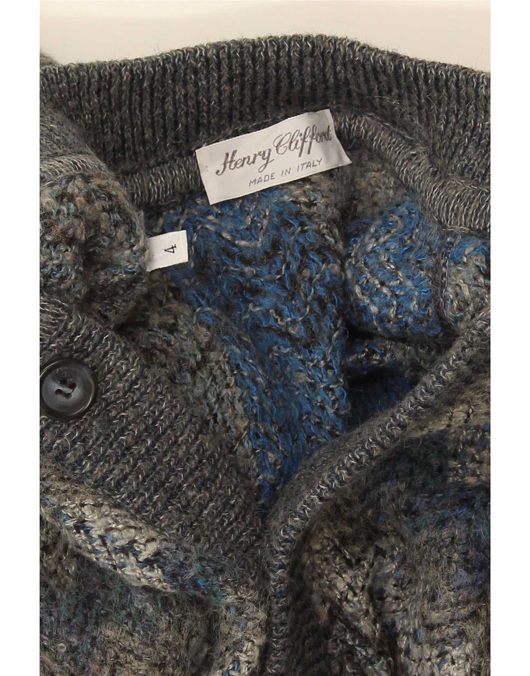 Vintage hombres Cardigan suéter grande gris Chevron