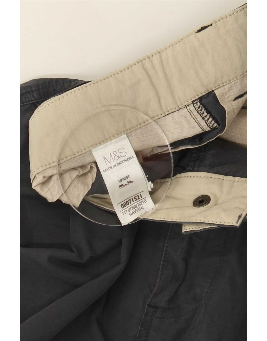 Marks & Spencer - Pantalones cortos tipo cargo para hombre, talla grande, W34, algodón azul marino