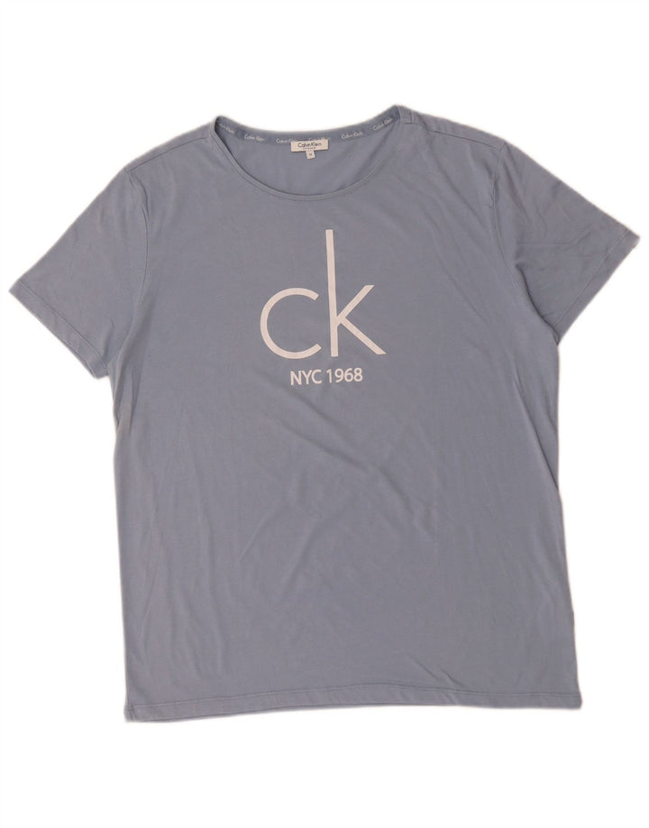 CALVIN KLEIN Camiseta gráfica para hombre Top Azul medio Algodón