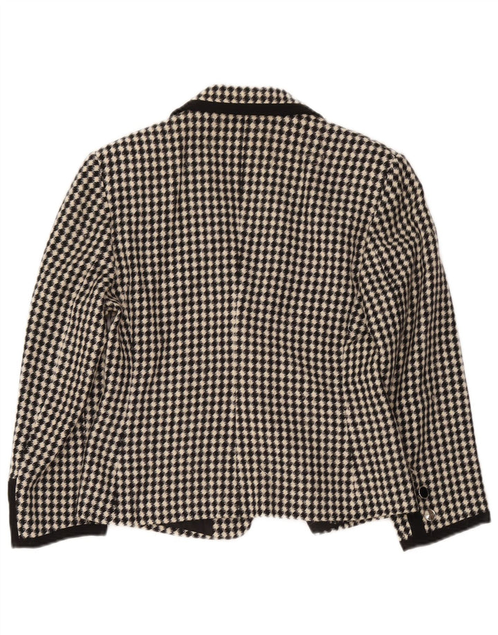 Tabasco Chaqueta Blazer para Mujer Reino Unido 12 Lana Virgen Geométrica Negra Mediana