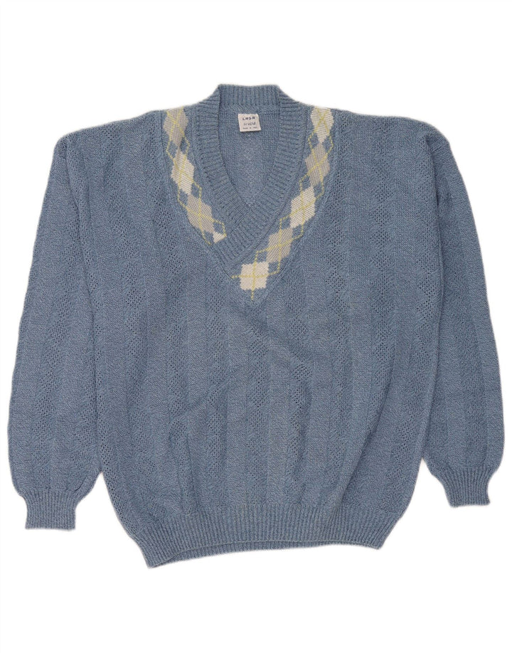 Lasa Jersey con Cuello en V para Mujer IT 46/48 Large Blue Argyle/Diamond