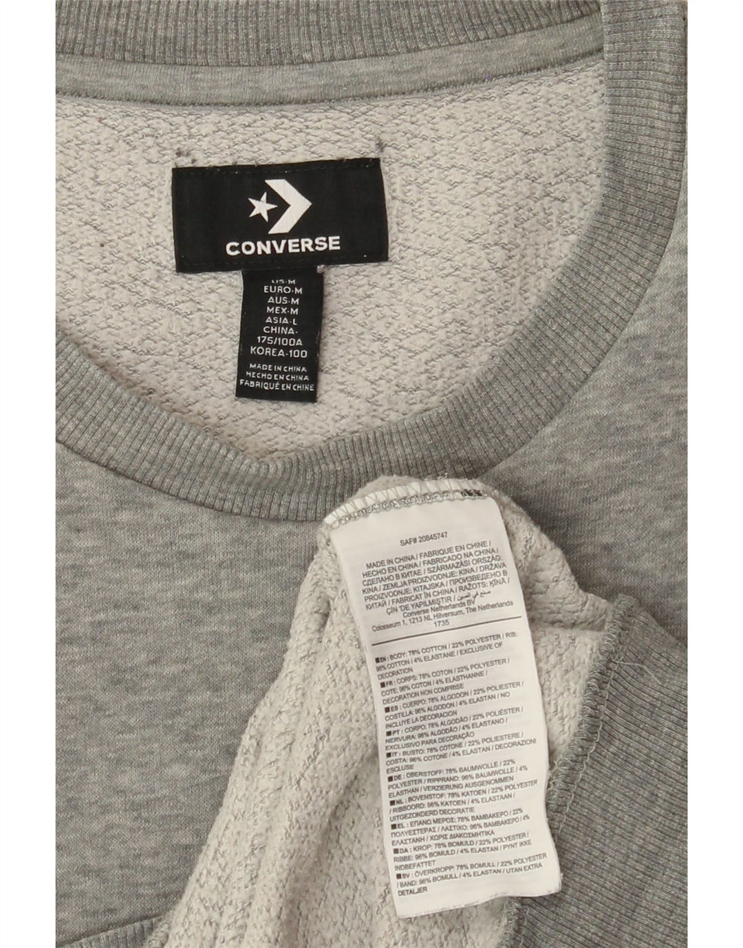 CONVERSE Hombre Sudadera Jumper Algodón Gris Medio