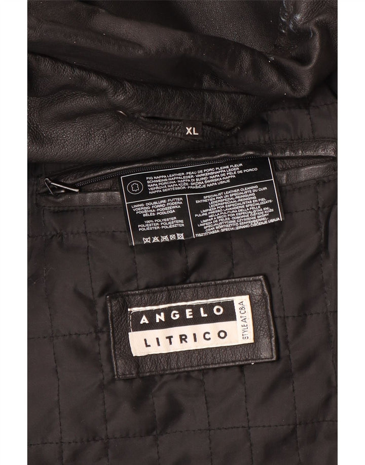 Angelo Litrico Chaqueta de cuero para hombre UK 42 XL Cuero negro