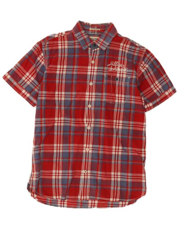 Camisa Tommy Hilfiger de manga corta para hombre de algodón a cuadros rojos pequeños