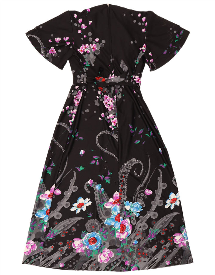 C & A Vestido largo de manga corta para mujer UK 44 Poliéster floral negro mediano