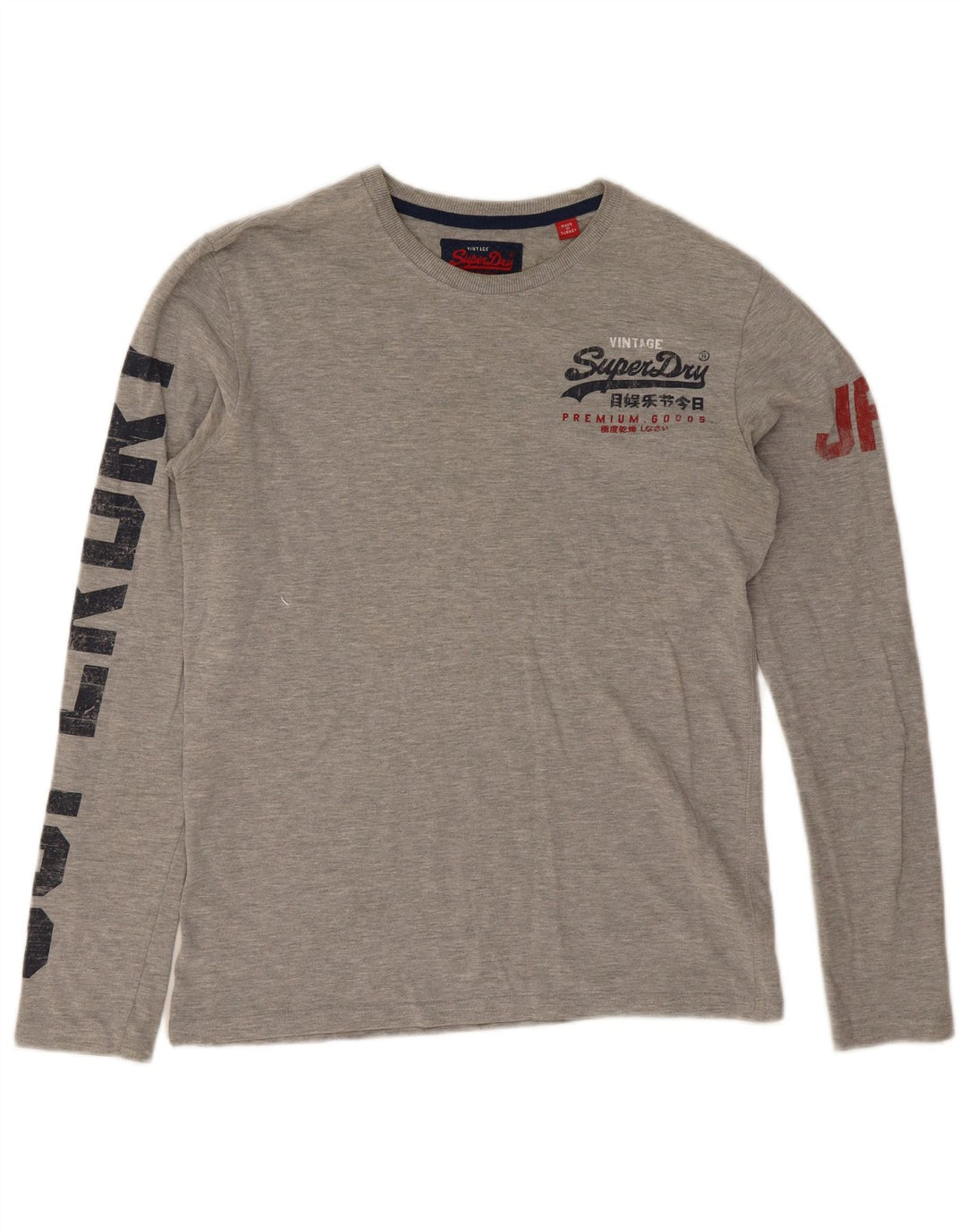 Superdry Top gráfico de manga larga de algodón moteado en gris medio