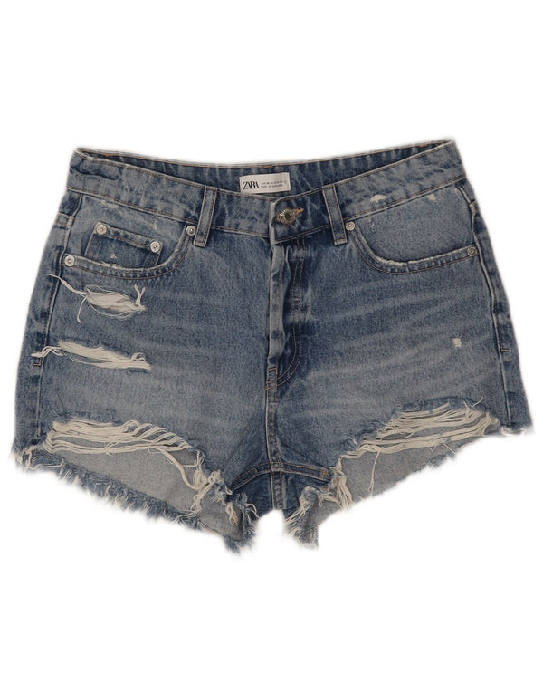 Zara Pantalones cortos de mezclilla desgastados para mujer EU 38 Small W28 Algodón azul