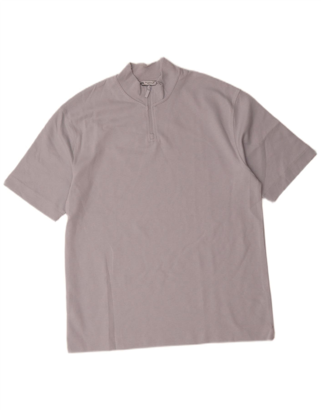 Zara Hombre Camiseta Con Cuello Y Cremallera Top Algodón Azul Medio