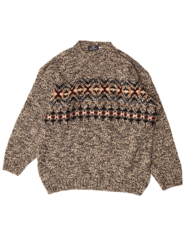 Vintage Mens Crew Neck Jumper Sweater 2XL Multicoloured Fair Isle Wool