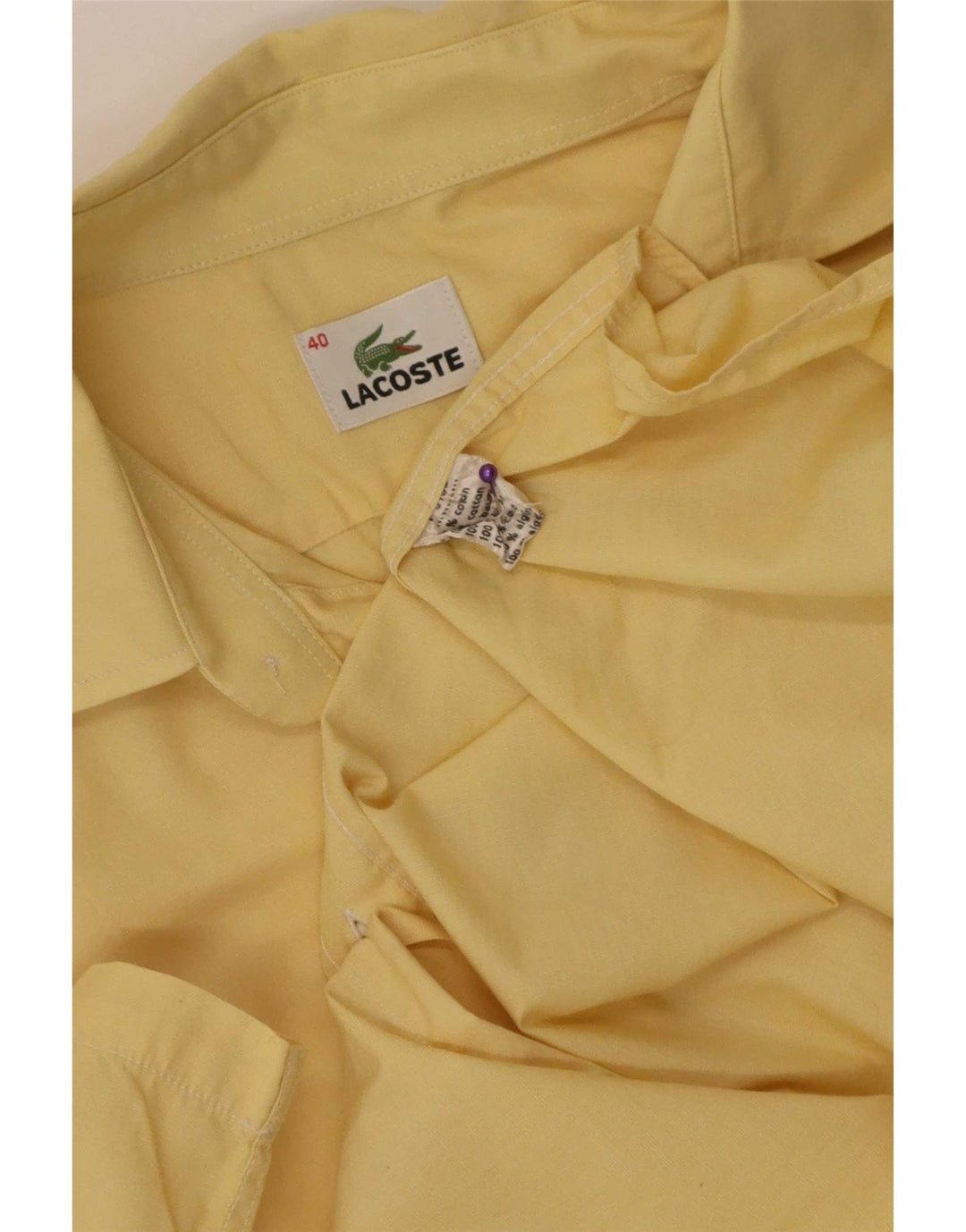 Camisa Lacoste Manga Corta Hombre Talla 40 Algodón Amarillo Mediano