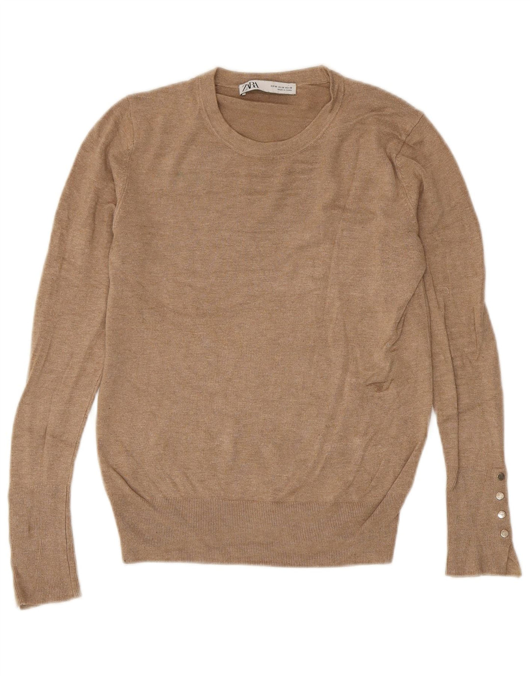Zara - Jersey de cuello redondo para mujer, talla 40, color marrón medio