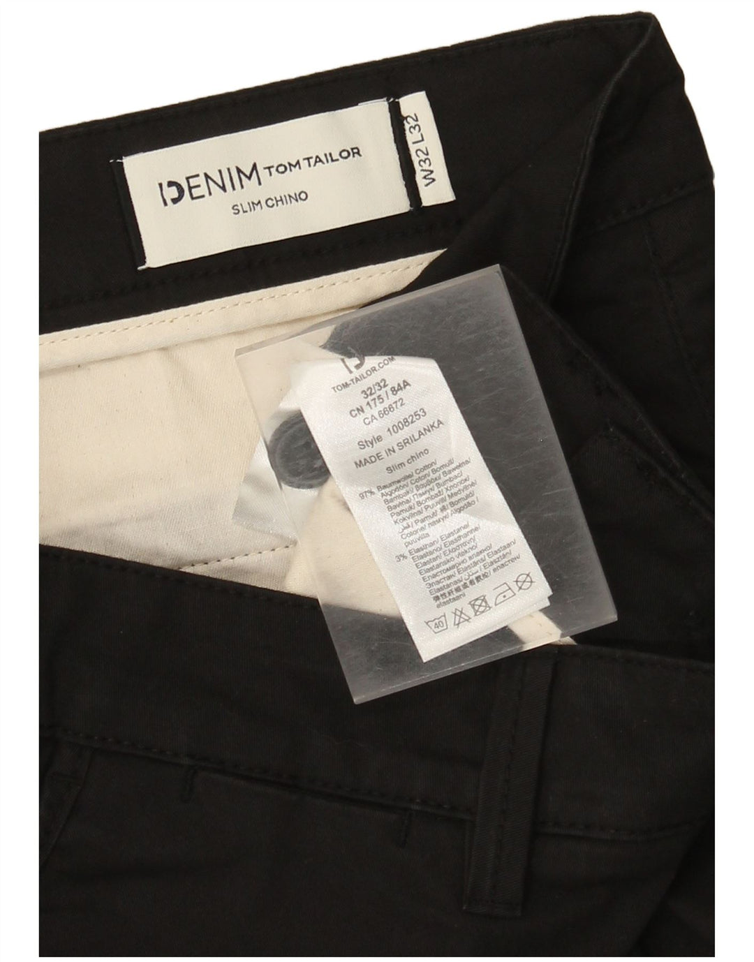 Tom Tailor Pantalones chinos ajustados para hombre W32 L32 Algodón negro
