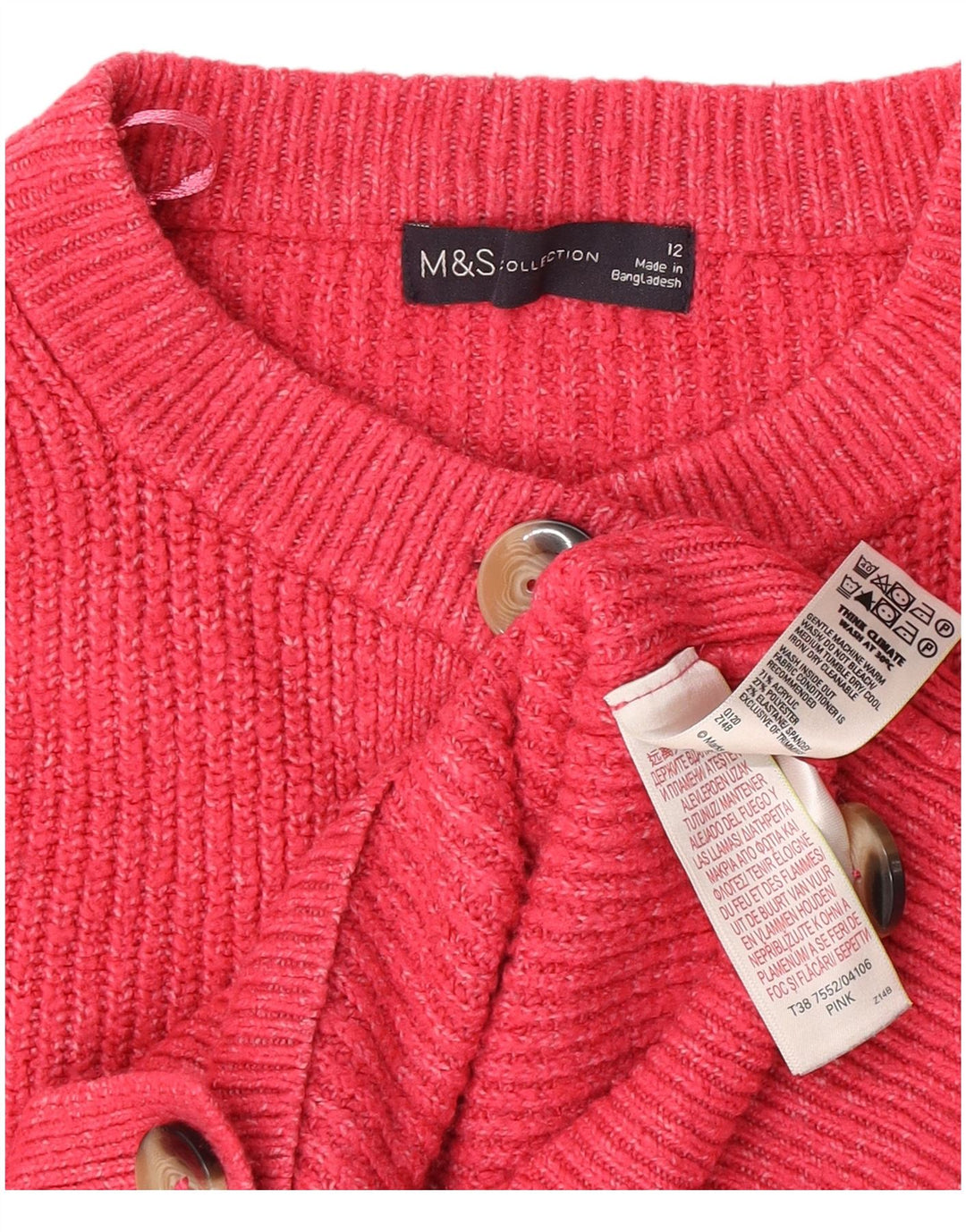 Marks & Spencer Suéter tipo cárdigan corto para mujer Reino Unido 12 Acrílico rosa mediano