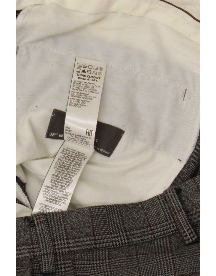Marks & Spencer Pantalón de traje de corte regular para hombre W38 L31 Poliéster a cuadros gris