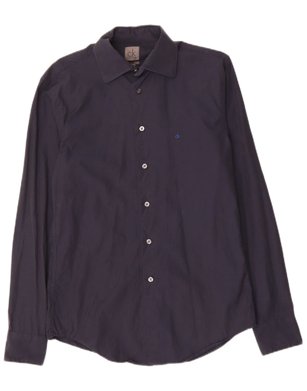 CALVIN KLEIN Mens Slim Fit Shirt Small Navy Blue Cotton