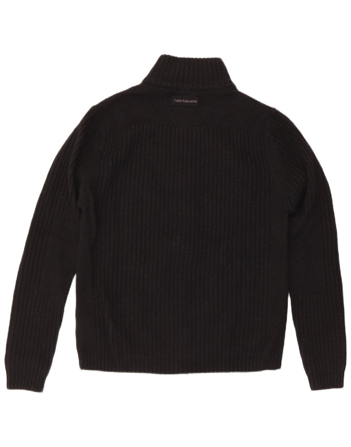 Calvin Klein Suéter tipo cárdigan para hombre grande de lana merino negra