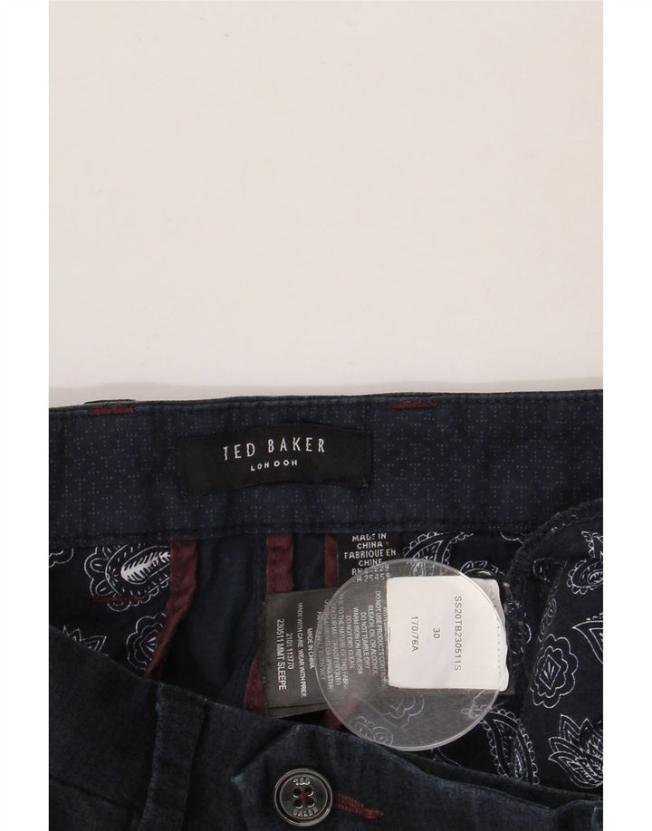 Pantalones de traje ajustados para hombre de Ted Baker W30 L29 Algodón azul marino