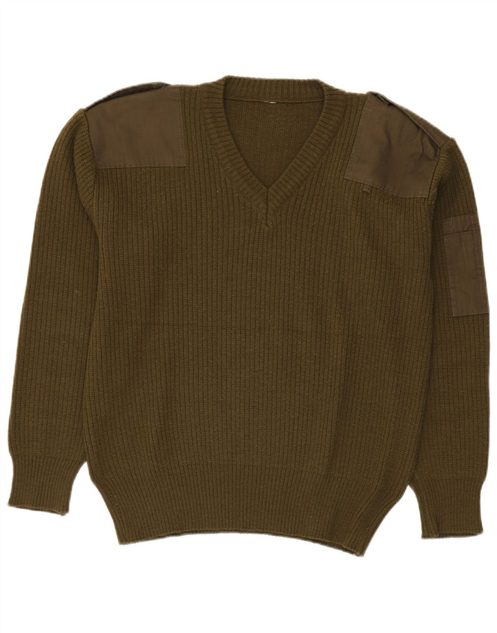Vintage hombres militar V-cuello jumper suéter medio verde