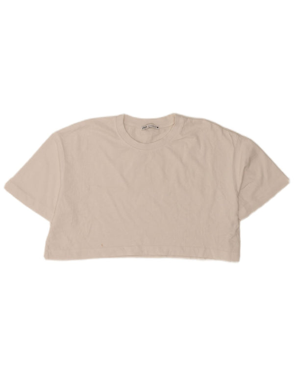 Zara Camiseta Corta Extragrande para Mujer Top UK 10 Small White Cotton