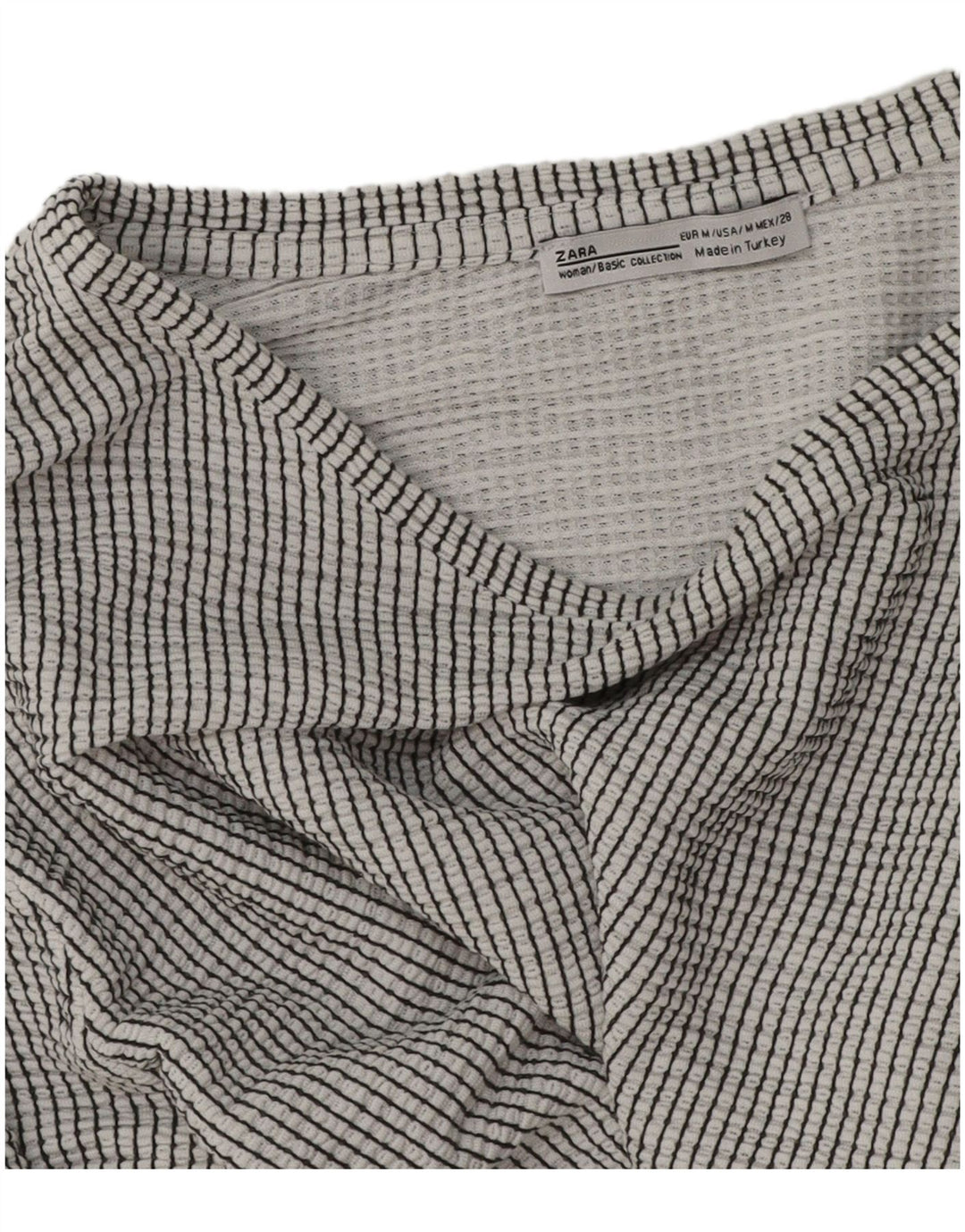 Zara Mujer Crop Top Manga Larga UK 44 Gris Medio Rayas Pintadas