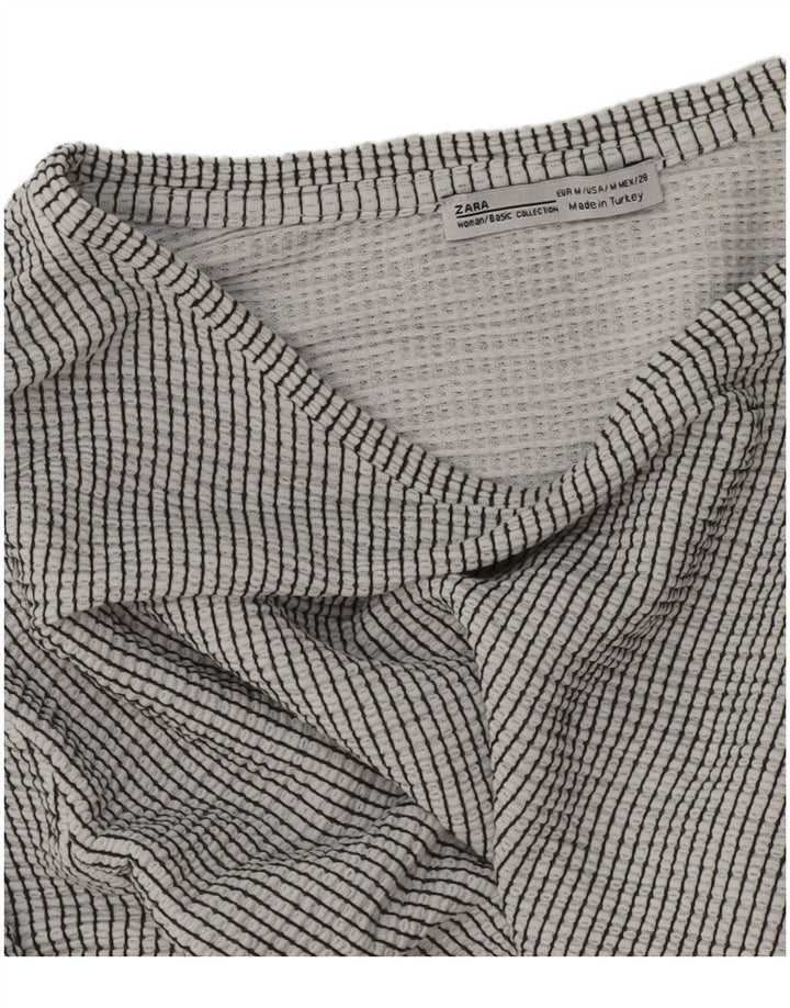 Zara Mujer Crop Top Manga Larga UK 44 Gris Medio Rayas Pintadas